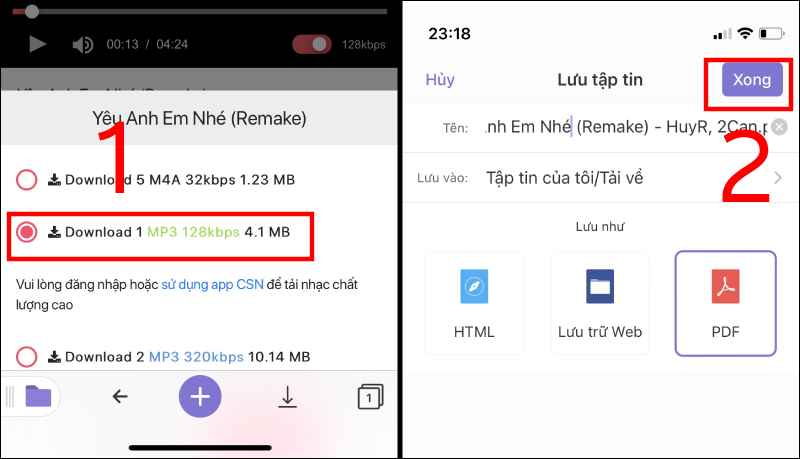 Chọn định dạng để tải bài hát